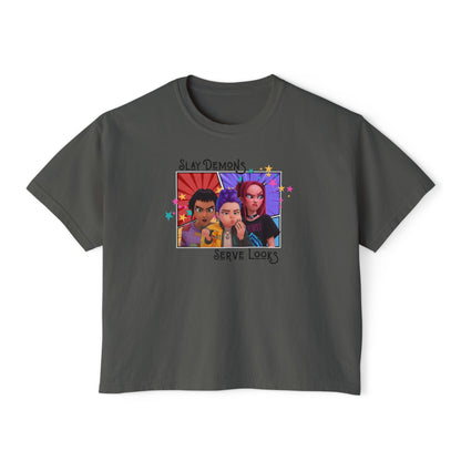 Slay Demons Boxy Tee | Women's Graphic Shirt, Casual Style, Trendy Top, Gifts for Her, Summer Fashion