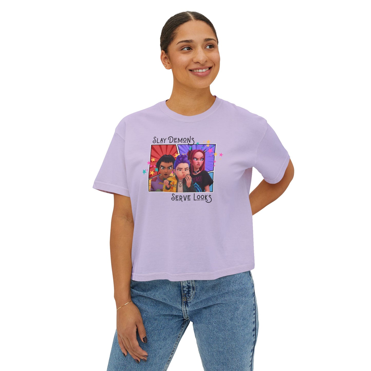 Slay Demons Boxy Tee | Women's Graphic Shirt, Casual Style, Trendy Top, Gifts for Her, Summer Fashion
