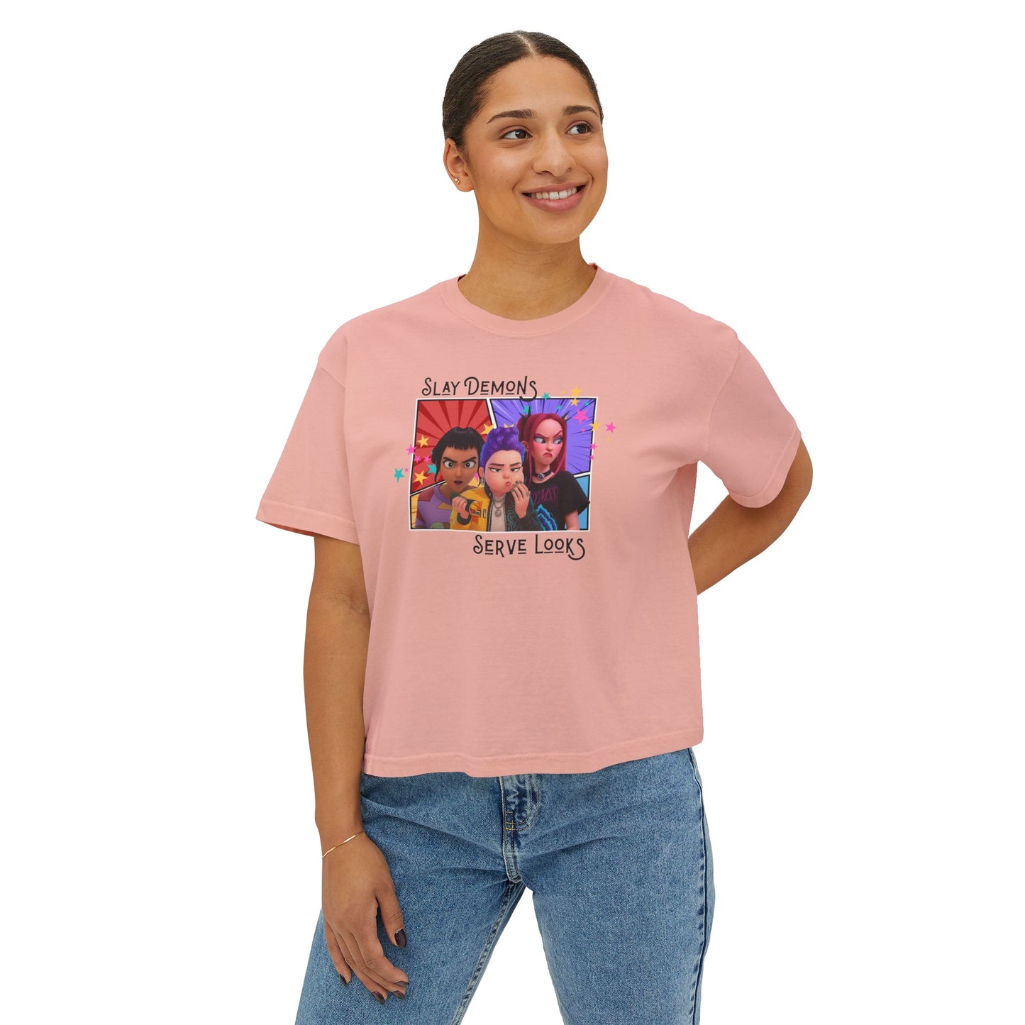 Slay Demons Boxy Tee | Women's Graphic Shirt, Casual Style, Trendy Top, Gifts for Her, Summer Fashion