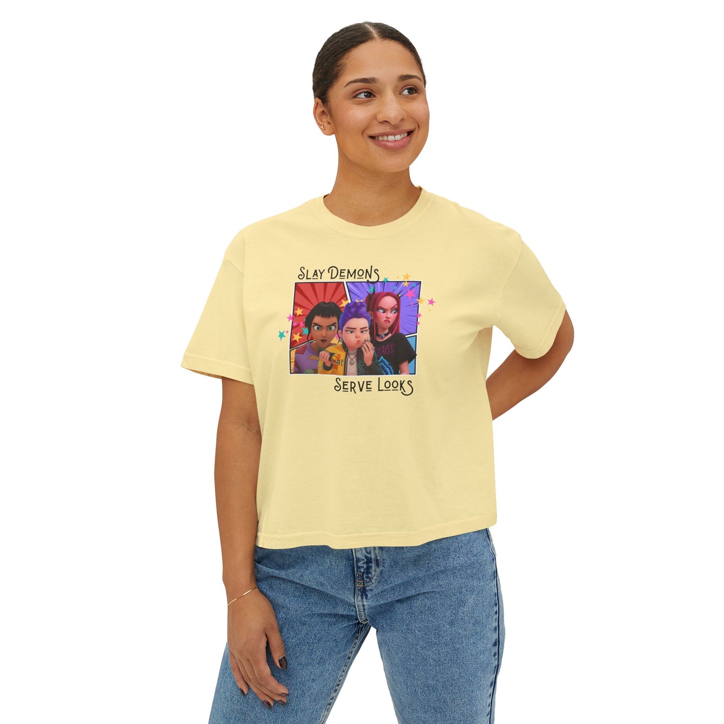 Slay Demons Boxy Tee | Women's Graphic Shirt, Casual Style, Trendy Top, Gifts for Her, Summer Fashion